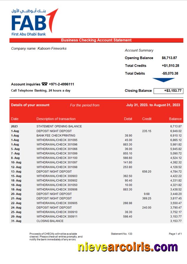 FAB Bank company statement